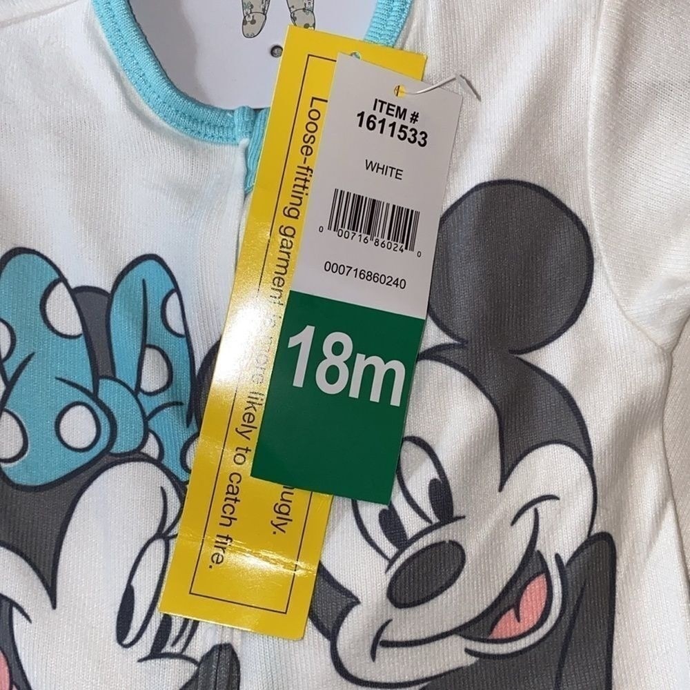 Disney Mickey Minnie Mouse 2 Pack Footed Sleeper Pajamas White Gray 18M New! - Picture 9 of 9